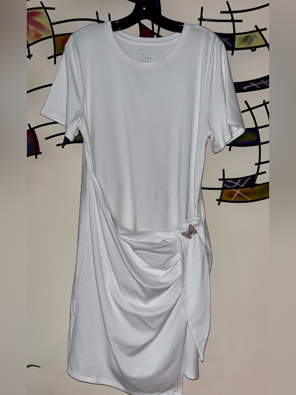 Women's Short Sleeve Tie-Front Knit Dress - A New Day™ White, Size L